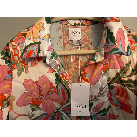 MISA LOS ANGELES ROYA SPLIT SLEEVE FLORAL FABRIC BUTTON FRONT TOP SZ SM $140MSRP - Picture 8 of 11